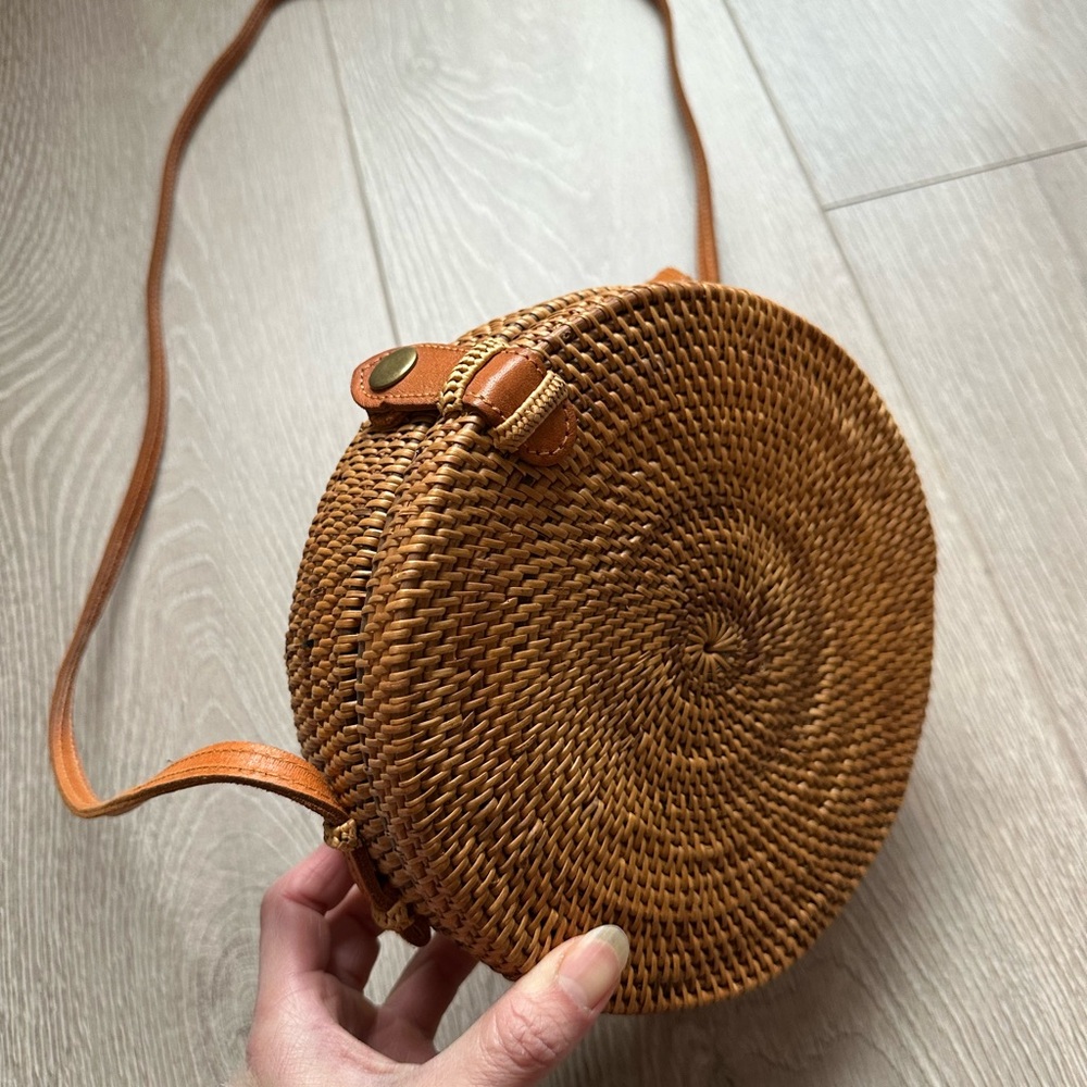 Indonesian Rattan Hand Woven Crossbody Bag in Rich Tan
